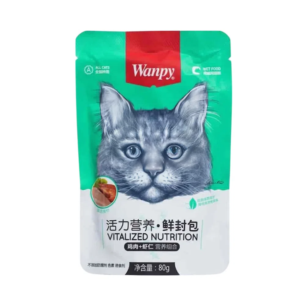 پوچ گربه ونپی با طعم مرغ و میگو وزن 80 گرم