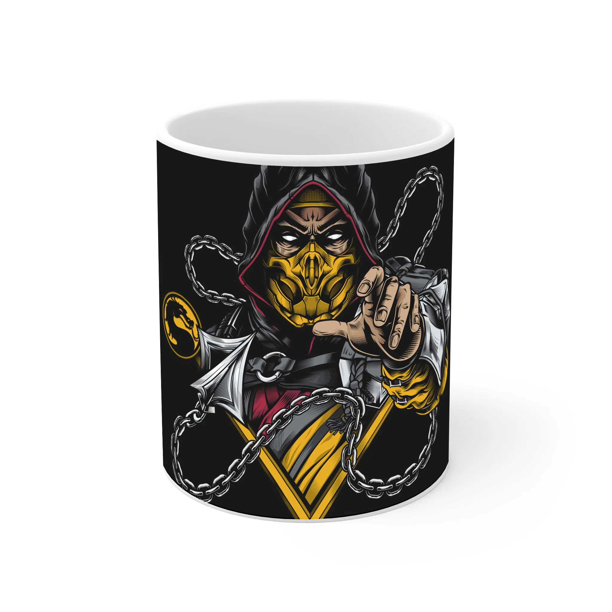 ماگ لیمینات طرح بازی مورتال کامبت Mortal Kombat Game اسکورپیون با زنجیر و ماسک طلایی کد NM8520