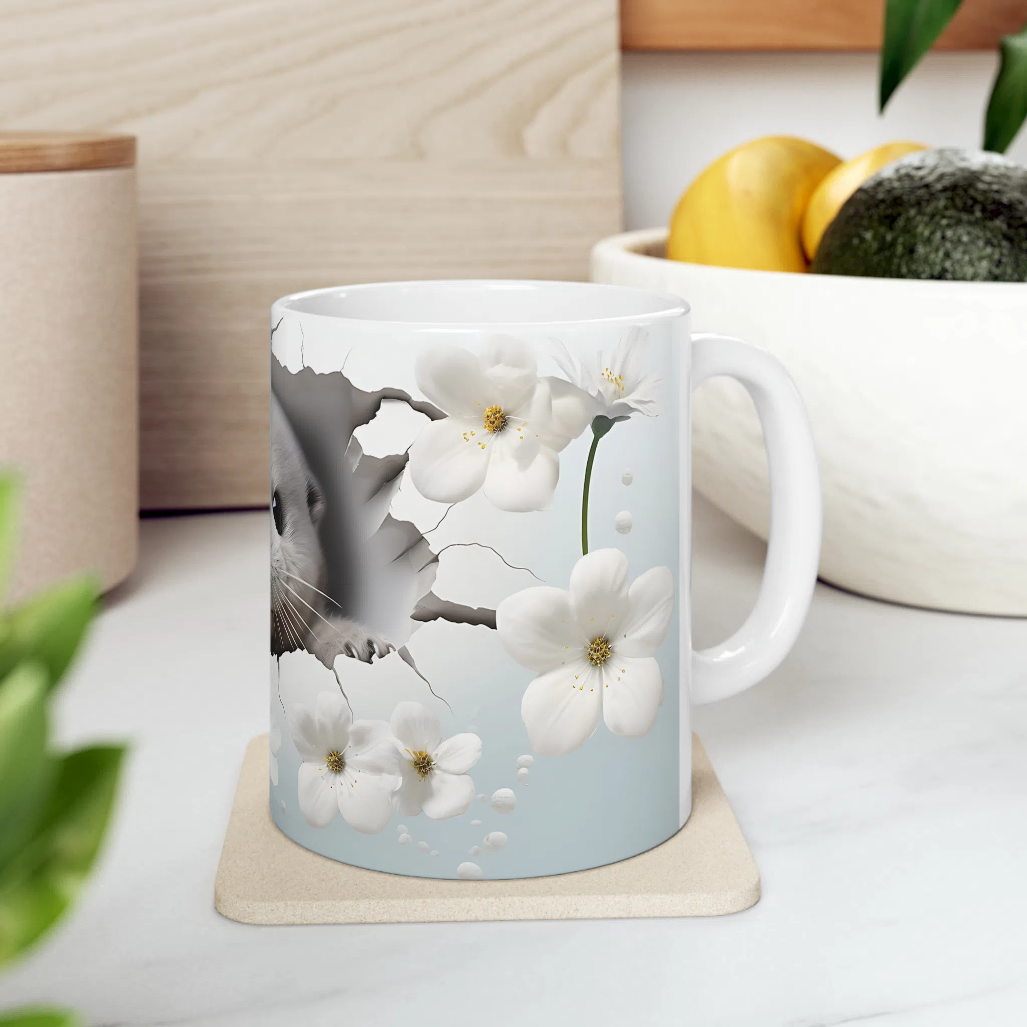 ماگ طرح سه بعدی سمور میان گل ها مدل NM3068 — تصویر 2