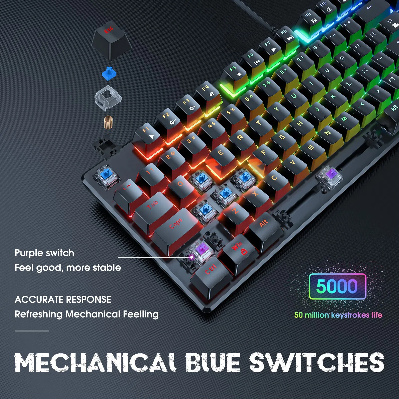 کیبورد مخصوص بازی اونیکوما مدل G27 RGB، مکانیکال سوییچ آبی، Full size، نورپردازی RGB — تصویر 4