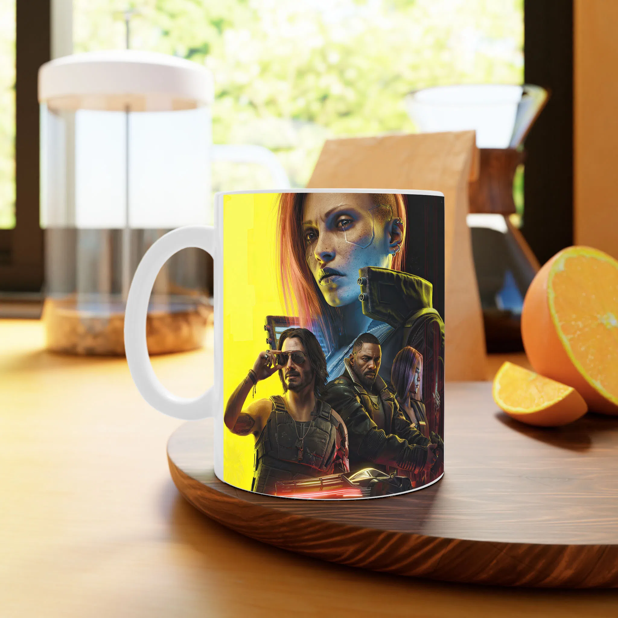 ماگ لیمینات طرح بازی Cyberpunk 2077 با شخصیت‌های V و Johnny Silverhand کد NM6527 — تصویر 4
