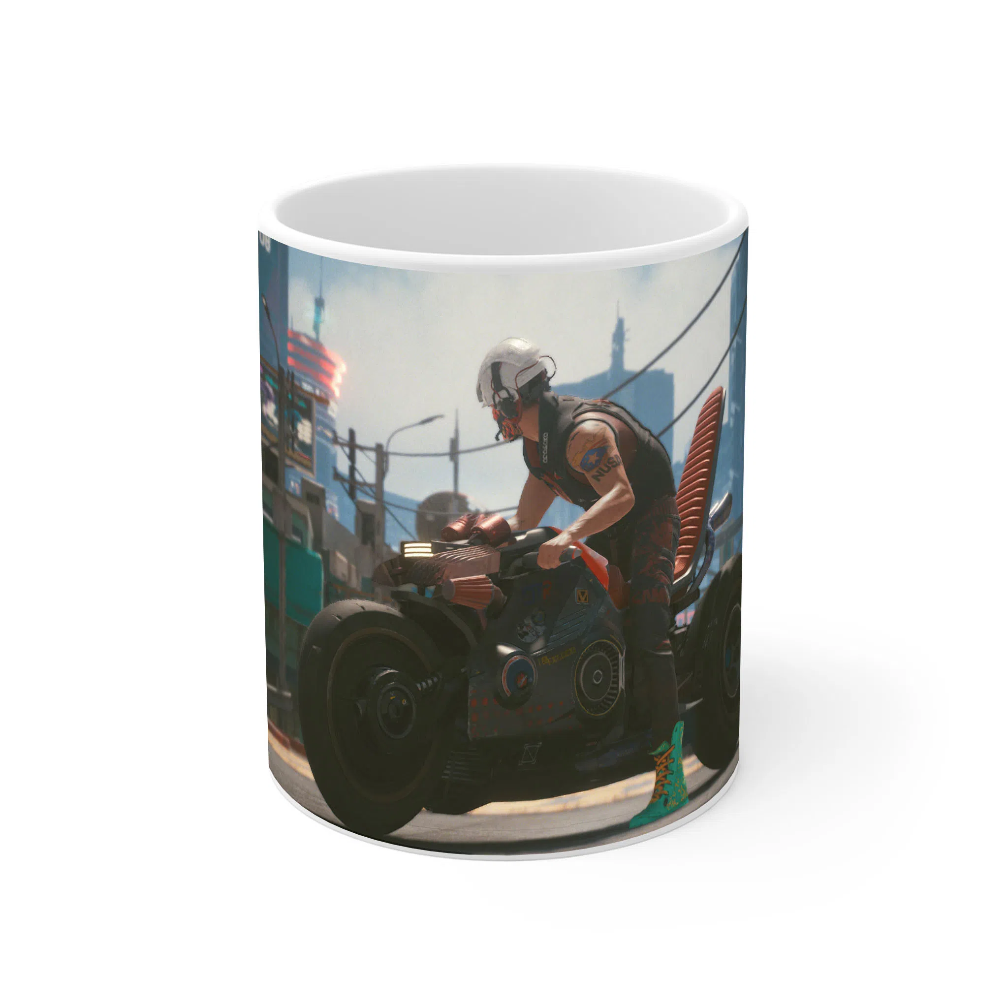 ماگ لیمینات طرح بازی Cyberpunk 2077 Game موتور سوار در شهر نایت سیتی کد NM6530