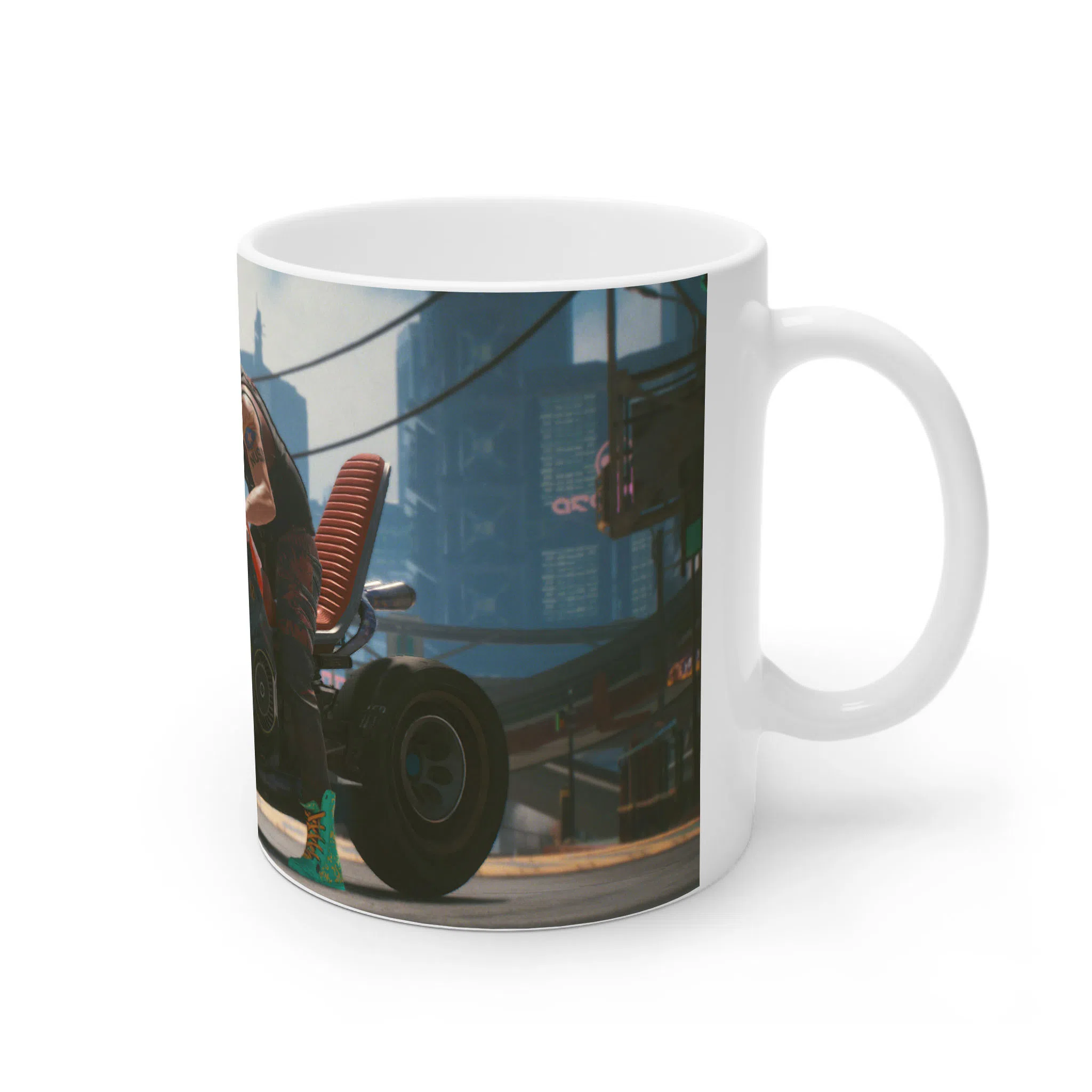 ماگ لیمینات طرح بازی Cyberpunk 2077 Game موتور سوار در شهر نایت سیتی کد NM6530 — تصویر 3