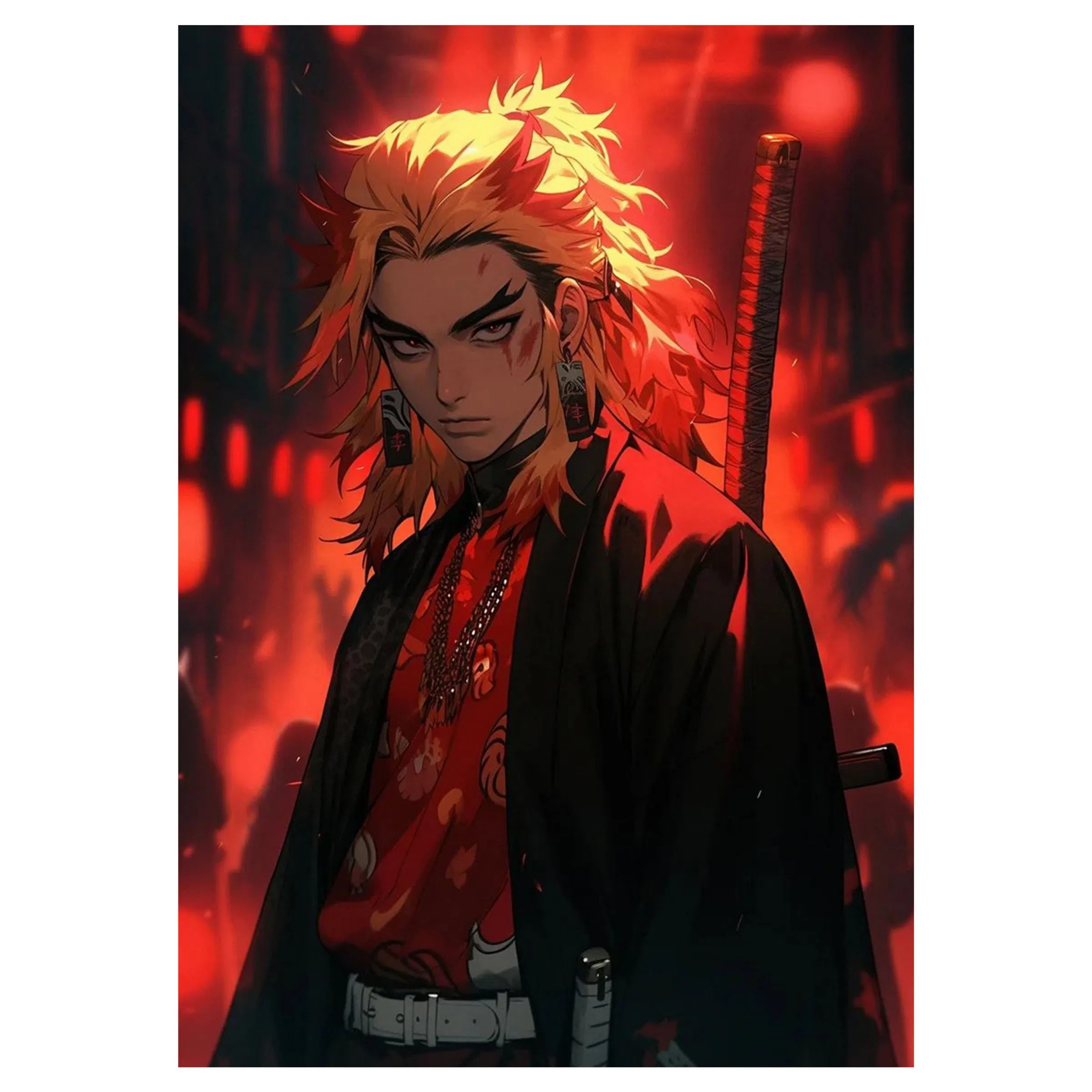 تابلو شاسی لیمینات طرح انیمه شیطان کش هاشیرا آتش رنگوکو کیوجیرو Demon Slayer مدل NV1572