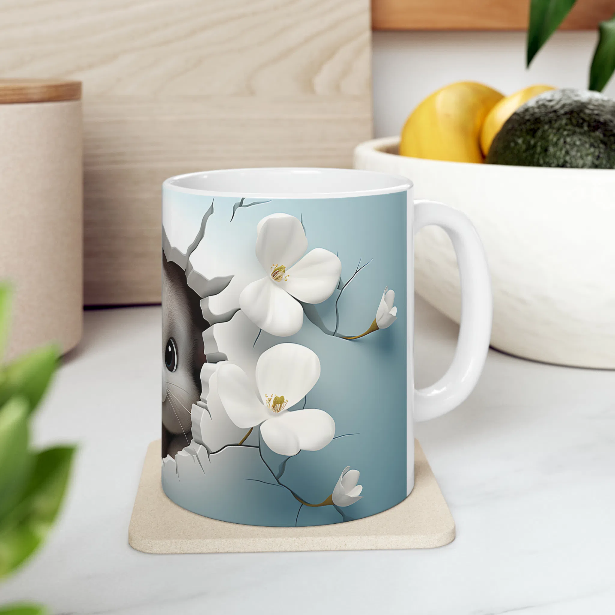 ماگ طرح سه بعدی بچه سمور بین گل ها مدل NM3067 — تصویر 2