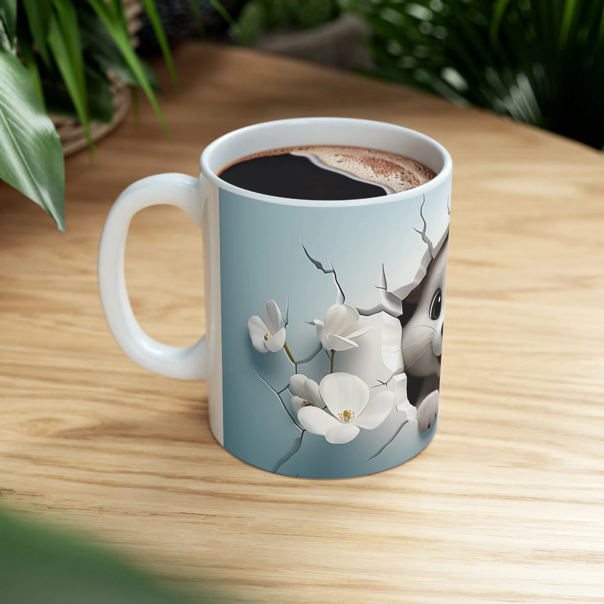ماگ طرح سه بعدی بچه سمور بین گل ها مدل NM3067 — تصویر 3