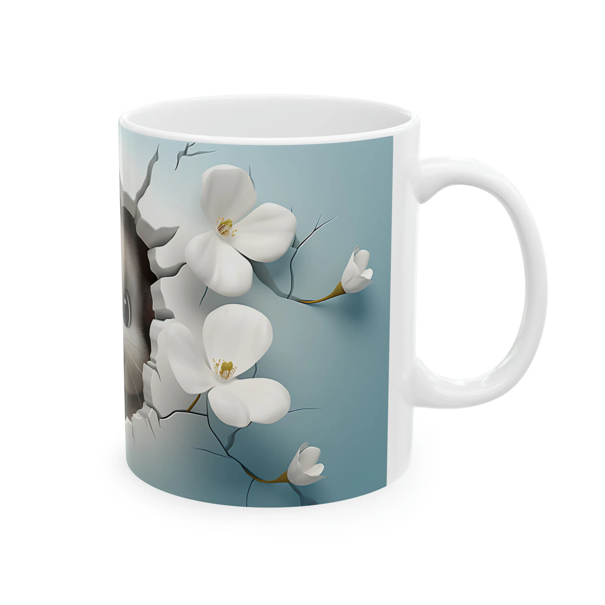 ماگ طرح سه بعدی بچه سمور بین گل ها مدل NM3067 — تصویر 6