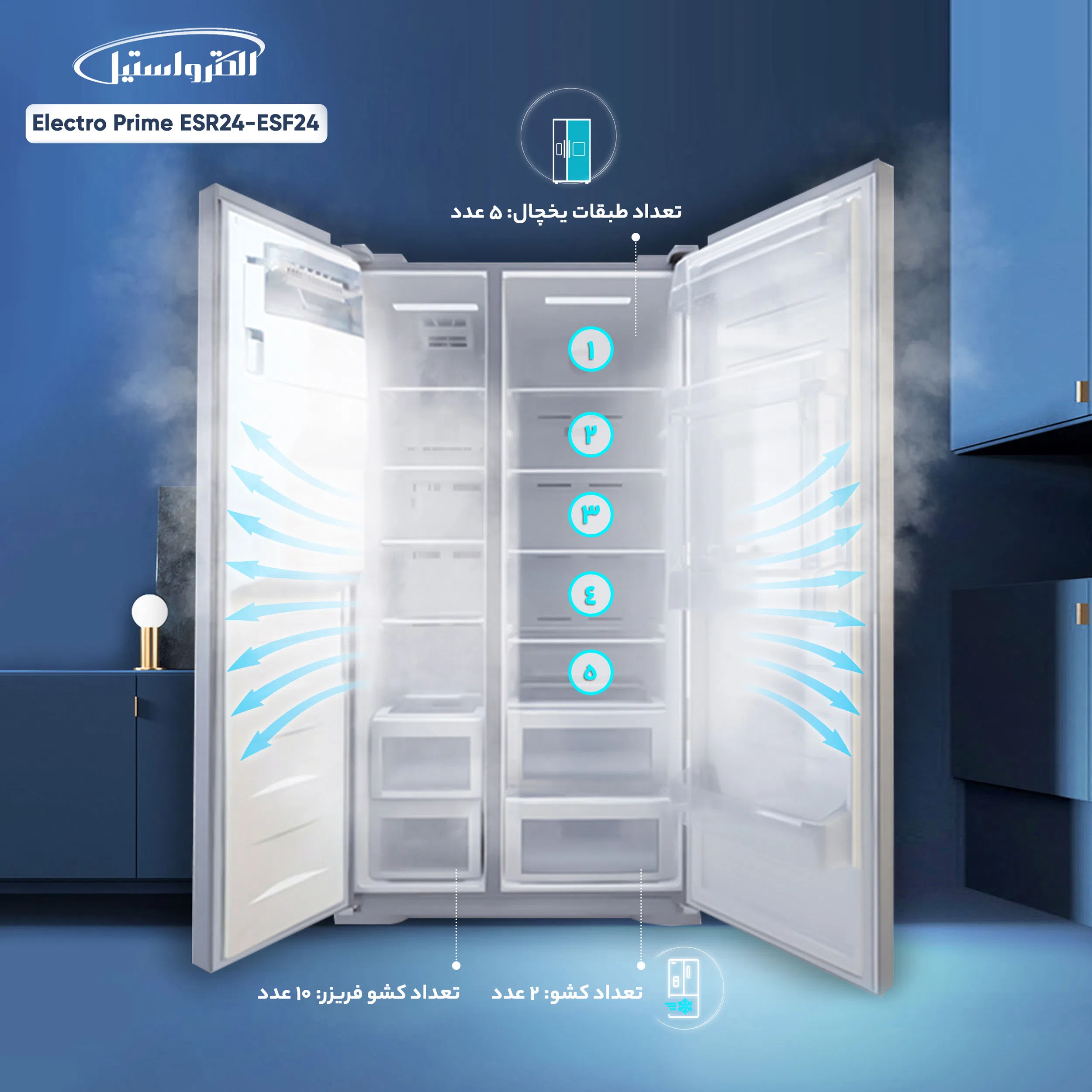 یخچال و فریزر دوقلو 40 فوت الکترواستیل مدل Electro Prime ESR24-ESF24 — تصویر 2