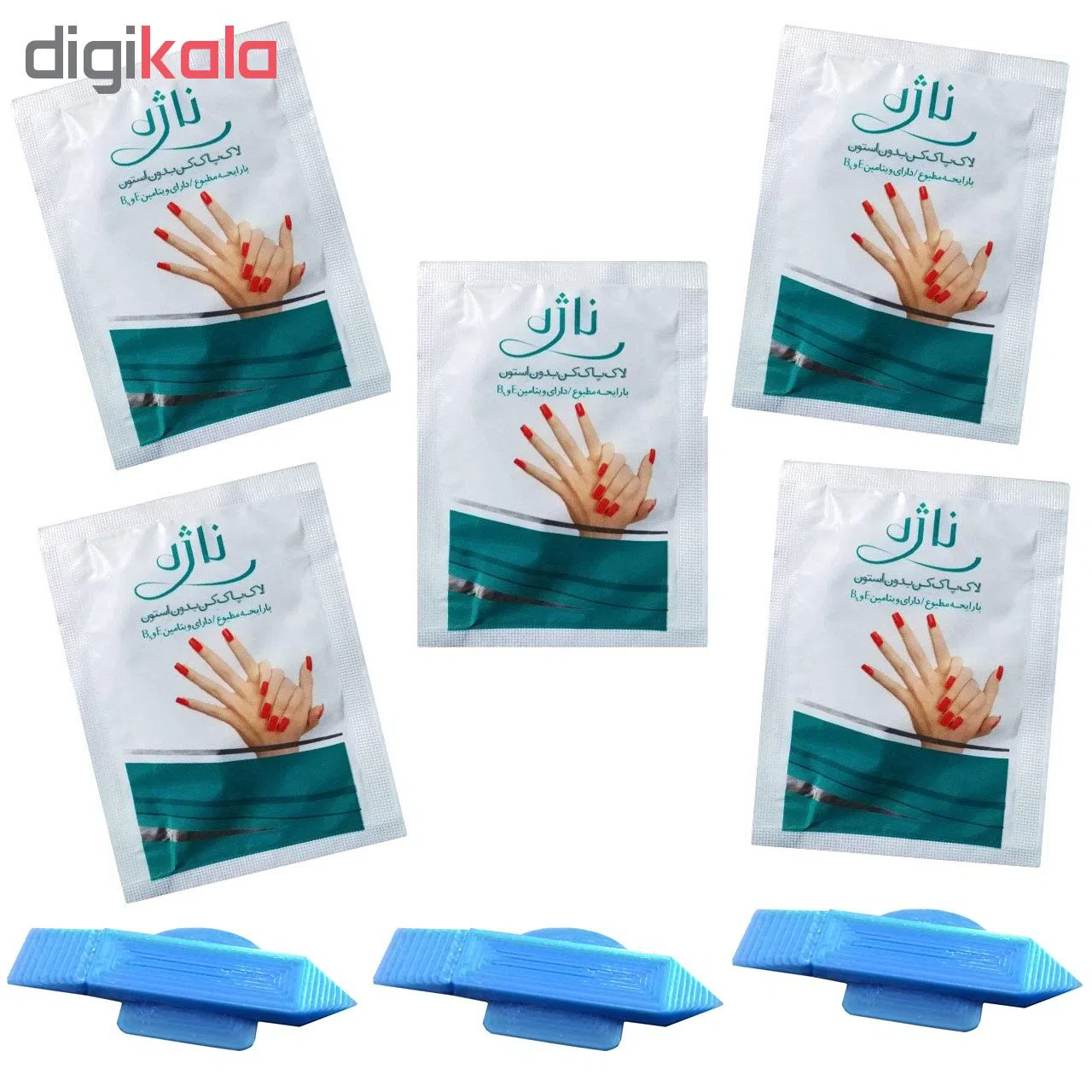 پد لاک پاک کن ناژه مدل EB بسته 5 عددی به همراه گوشه گیر ناخن مدل N1 بسته 3 عددی — تصویر 2