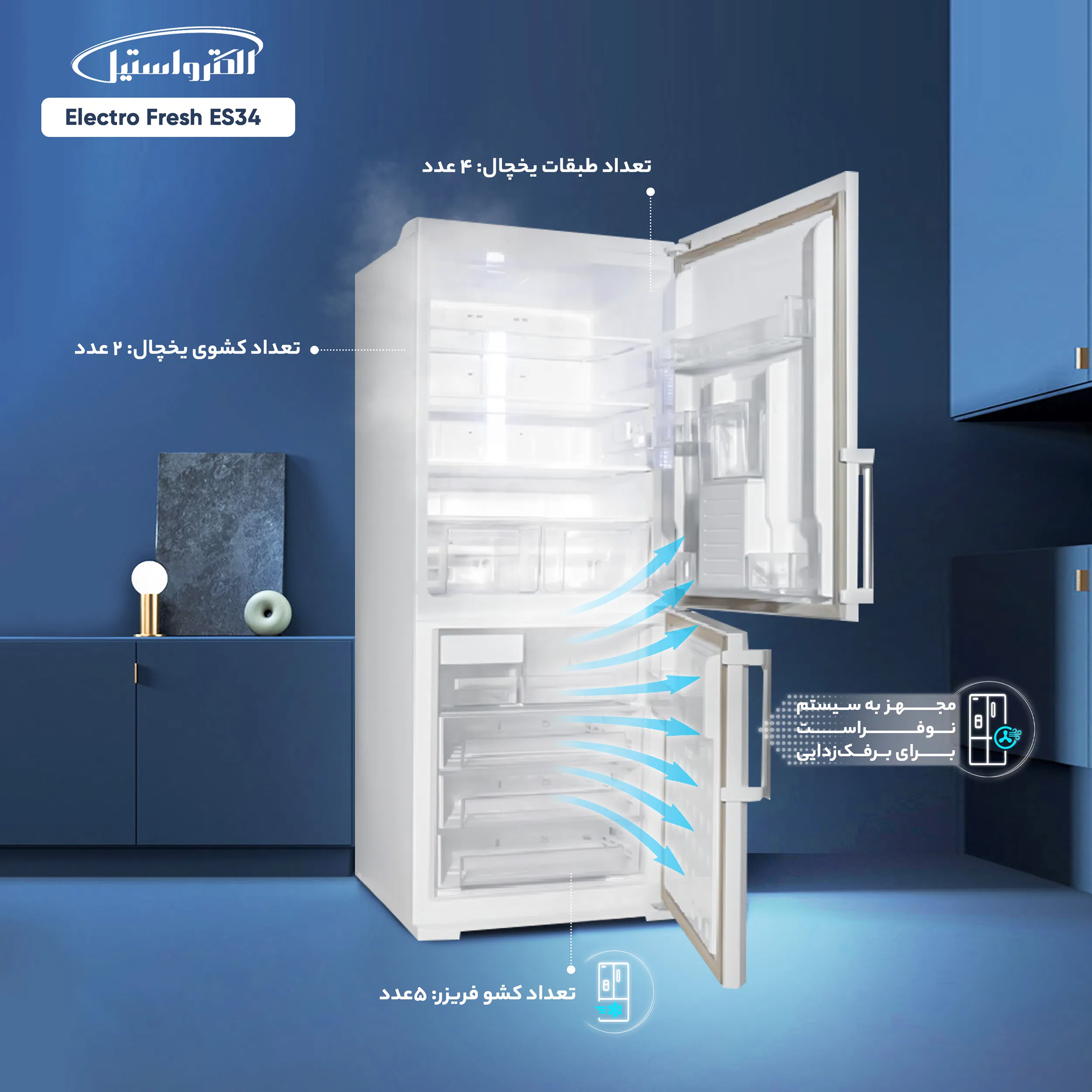 یخچال و فریزر 34 فوت الکترواستیل مدل Electro Fresh ES34 — تصویر 3