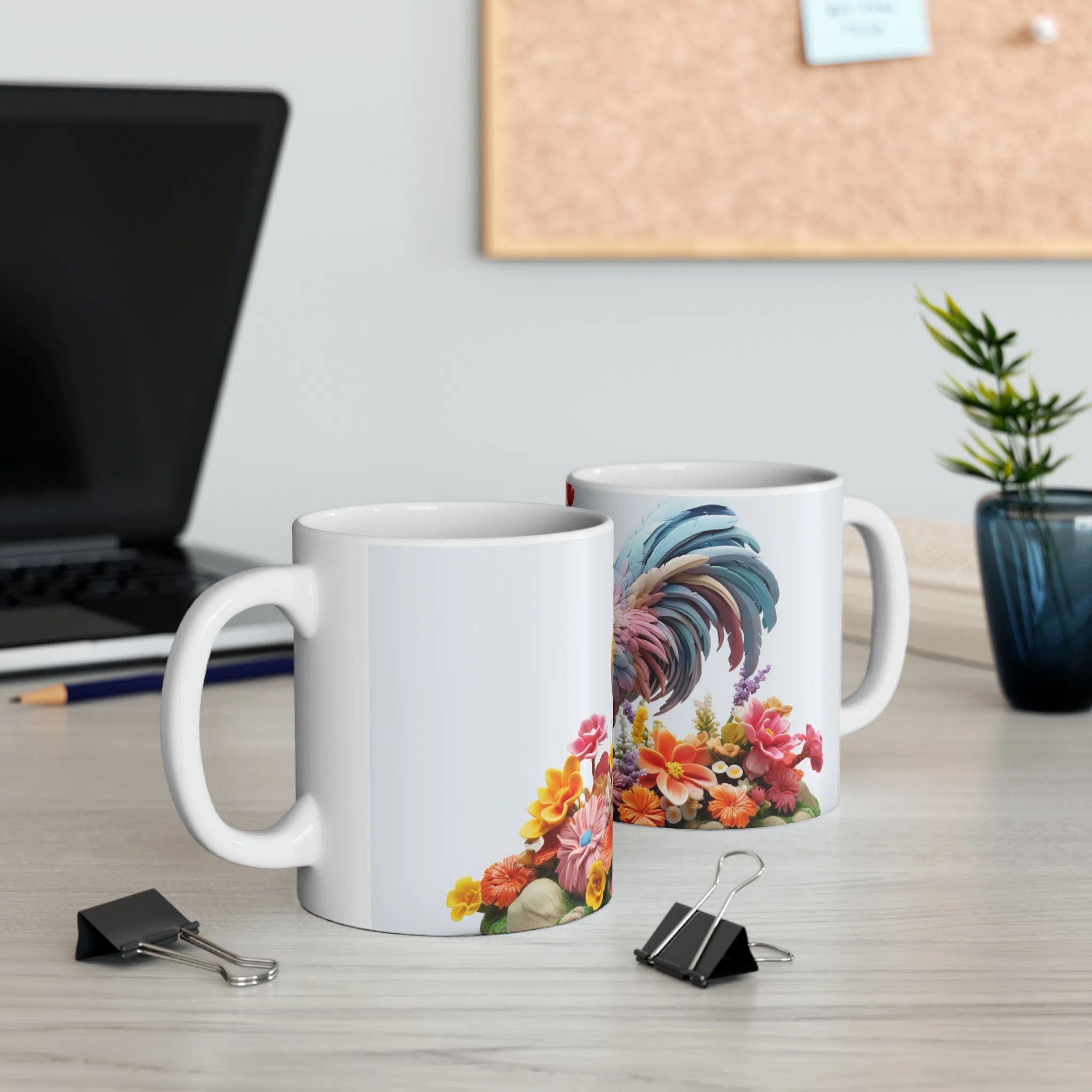 ماگ طرح سه بعدی خروس روی گل ها مدل NM3024 — تصویر 7