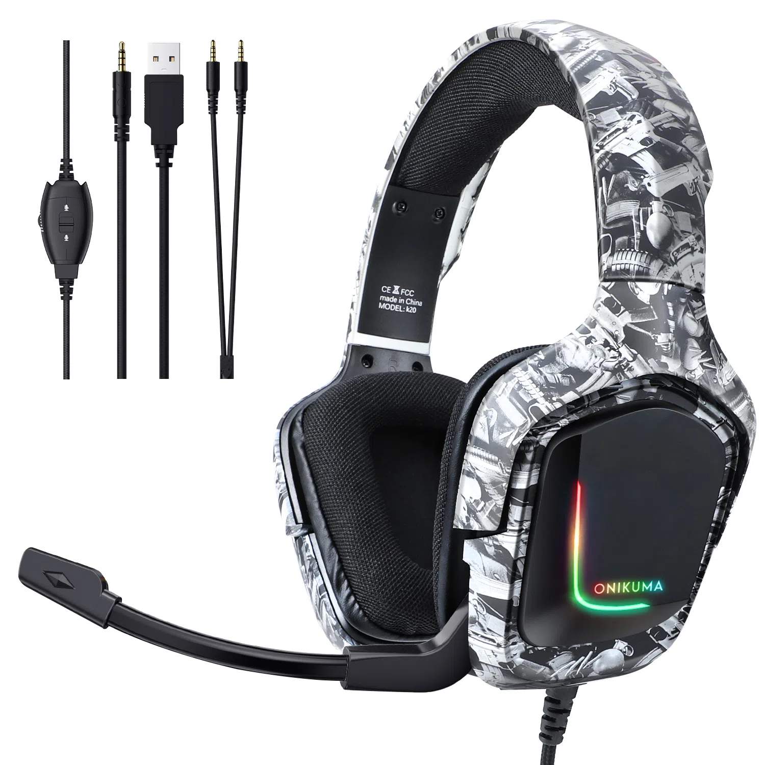 هدست مخصوص بازی اونیکوما مدل K20 Camo-Grey — تصویر 8