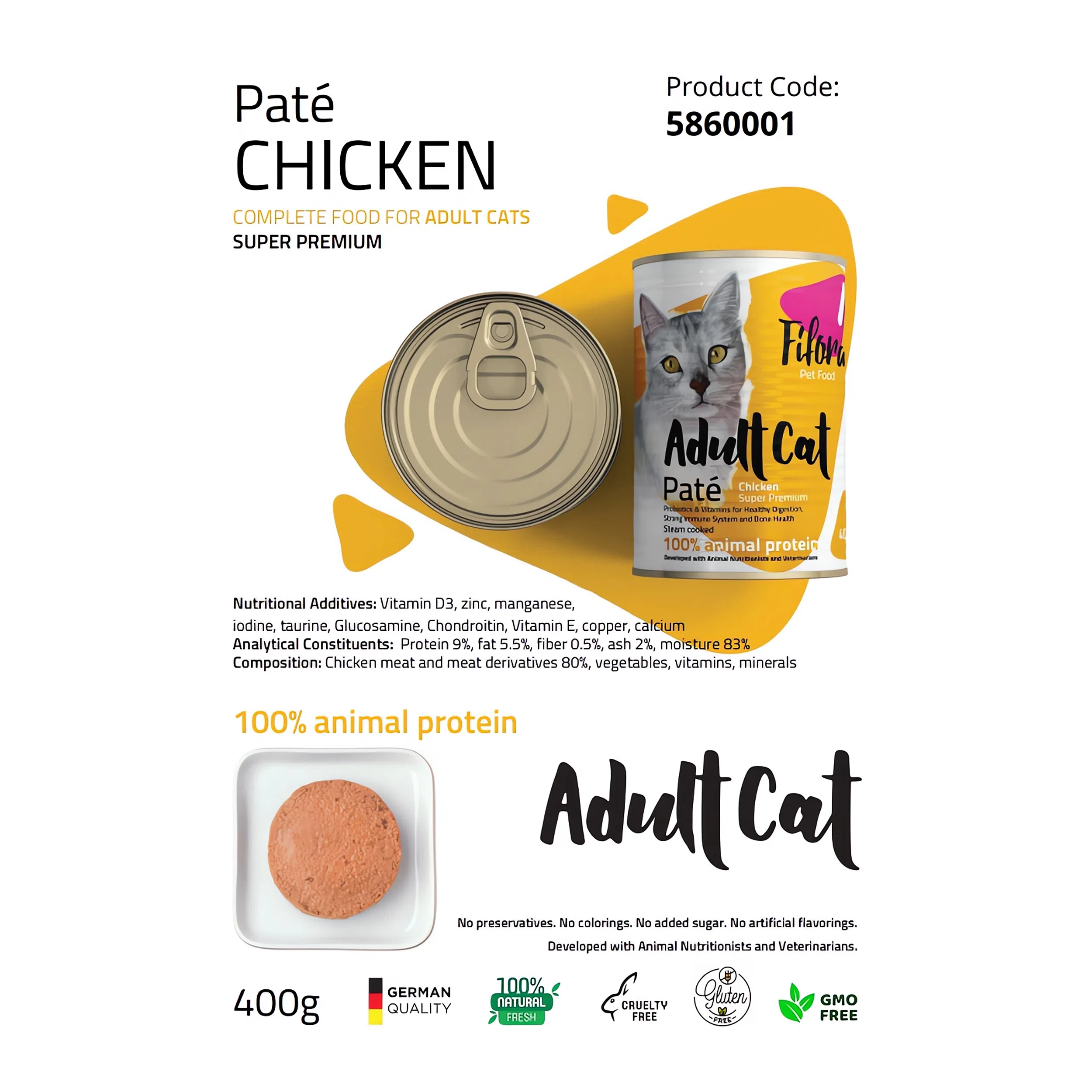کنسرو غذای گربه فیفورا سوپر پریمیوم مدل Adult Cat Chicken طعم مرغ وزن 400 گرم — تصویر 2