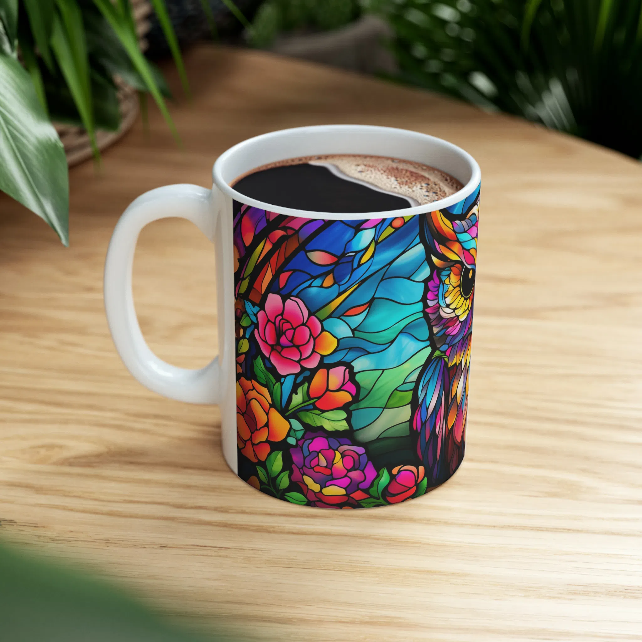ماگ طرح سه بعدی جغد رنگی میان گل ها مدل NM3012 — تصویر 5