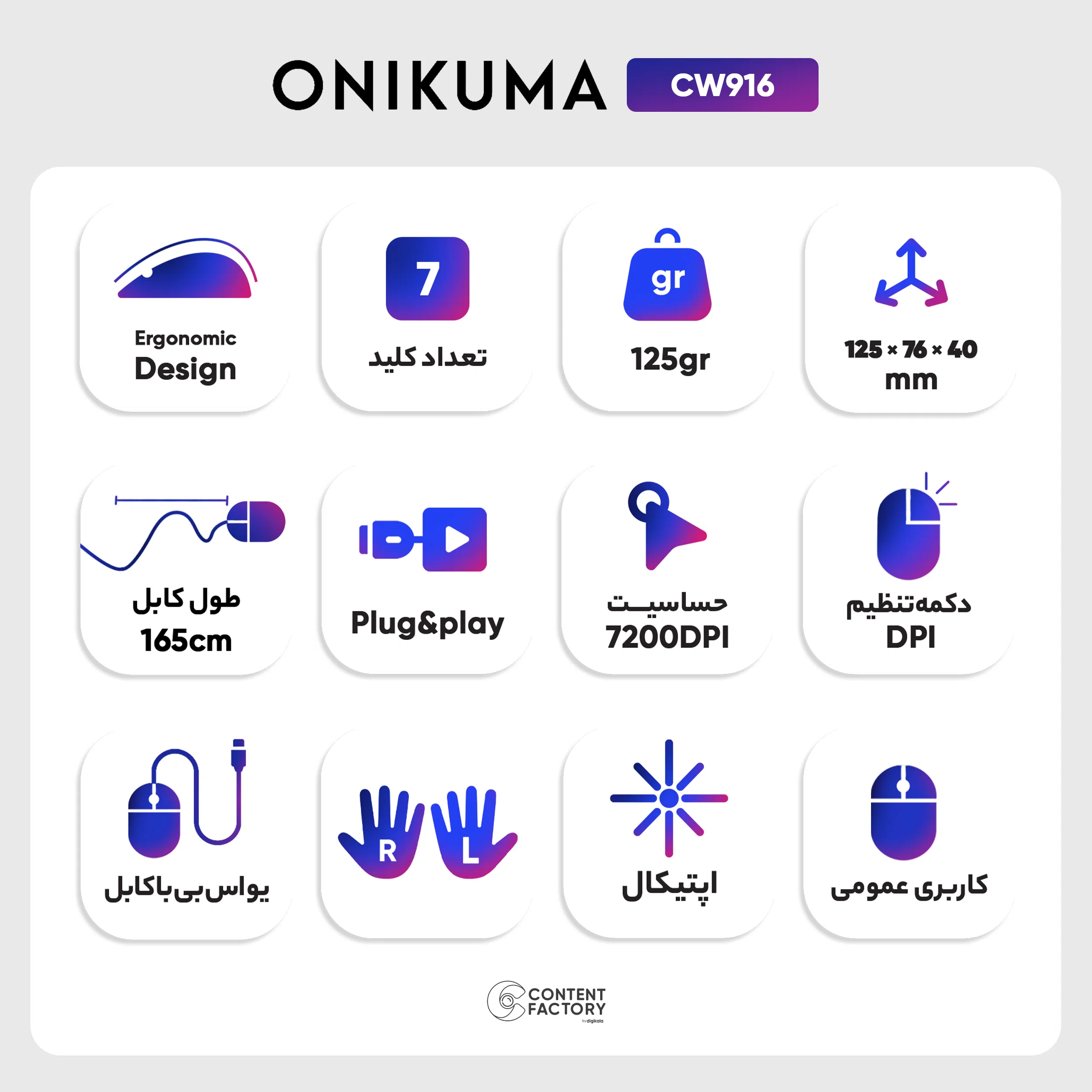 ماوس مخصوص بازی اونیکوما مدل CW916 — تصویر 4