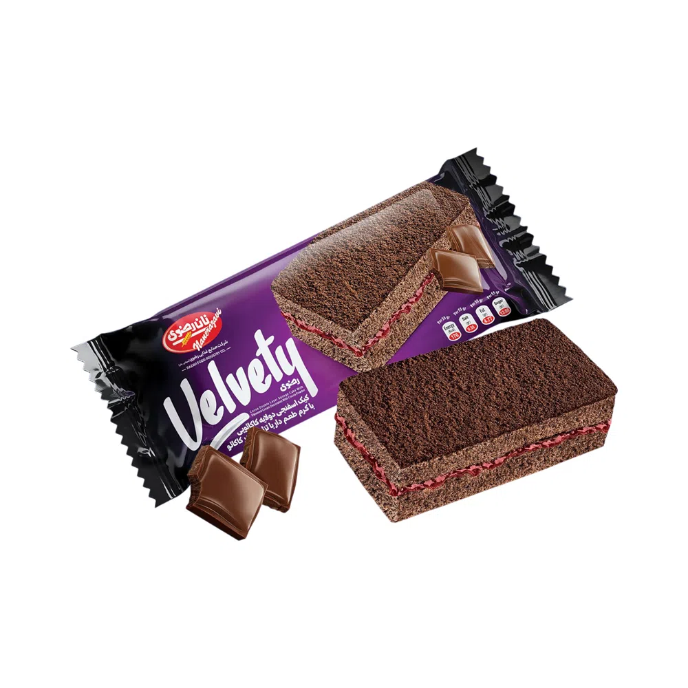 کیک اسفنجی کاکائویی ولوتی با کرم طعم دار نان رضوی - 60 گرم