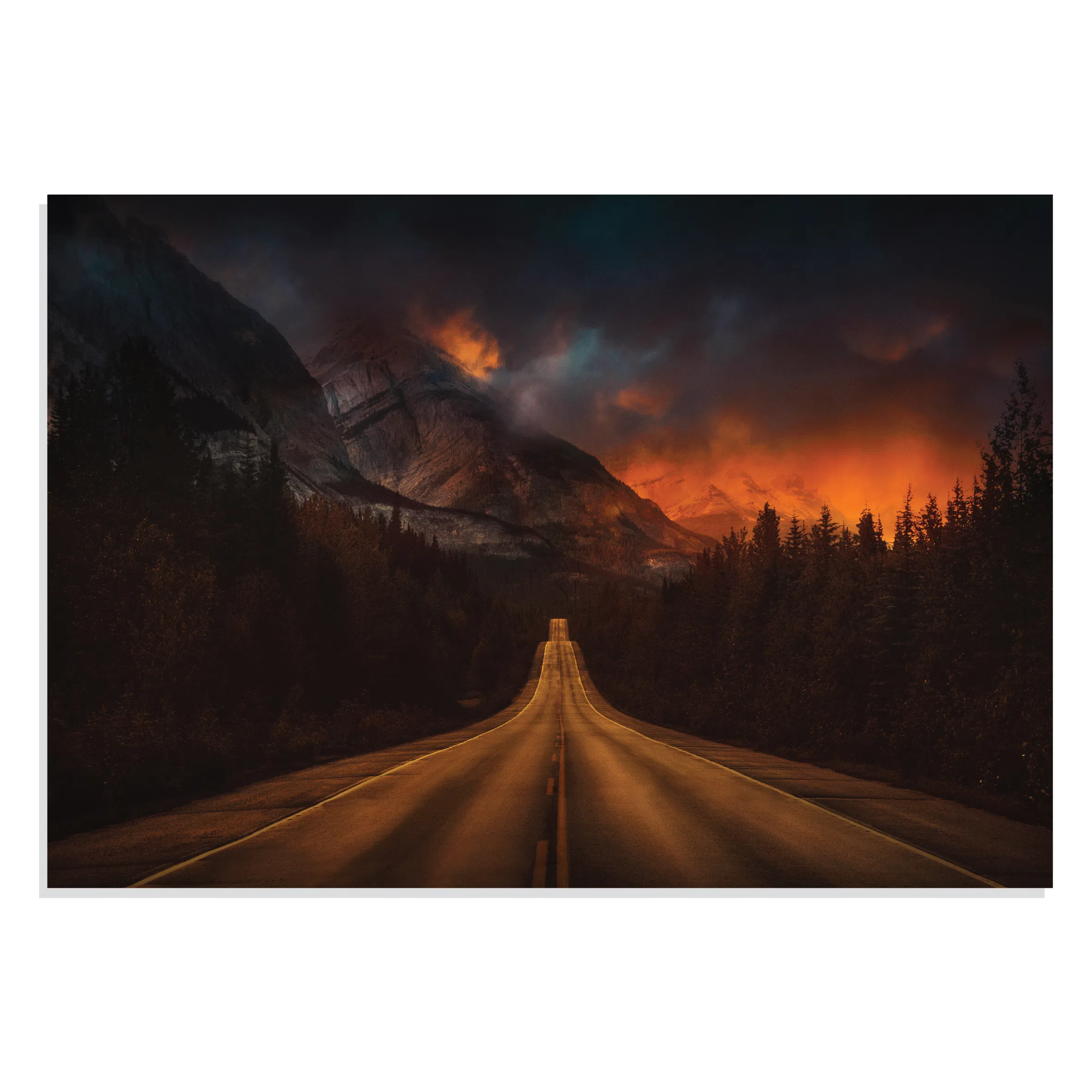 پوستر طرح جاده جنگلی Mountain Nature Night Road مدل NV0835