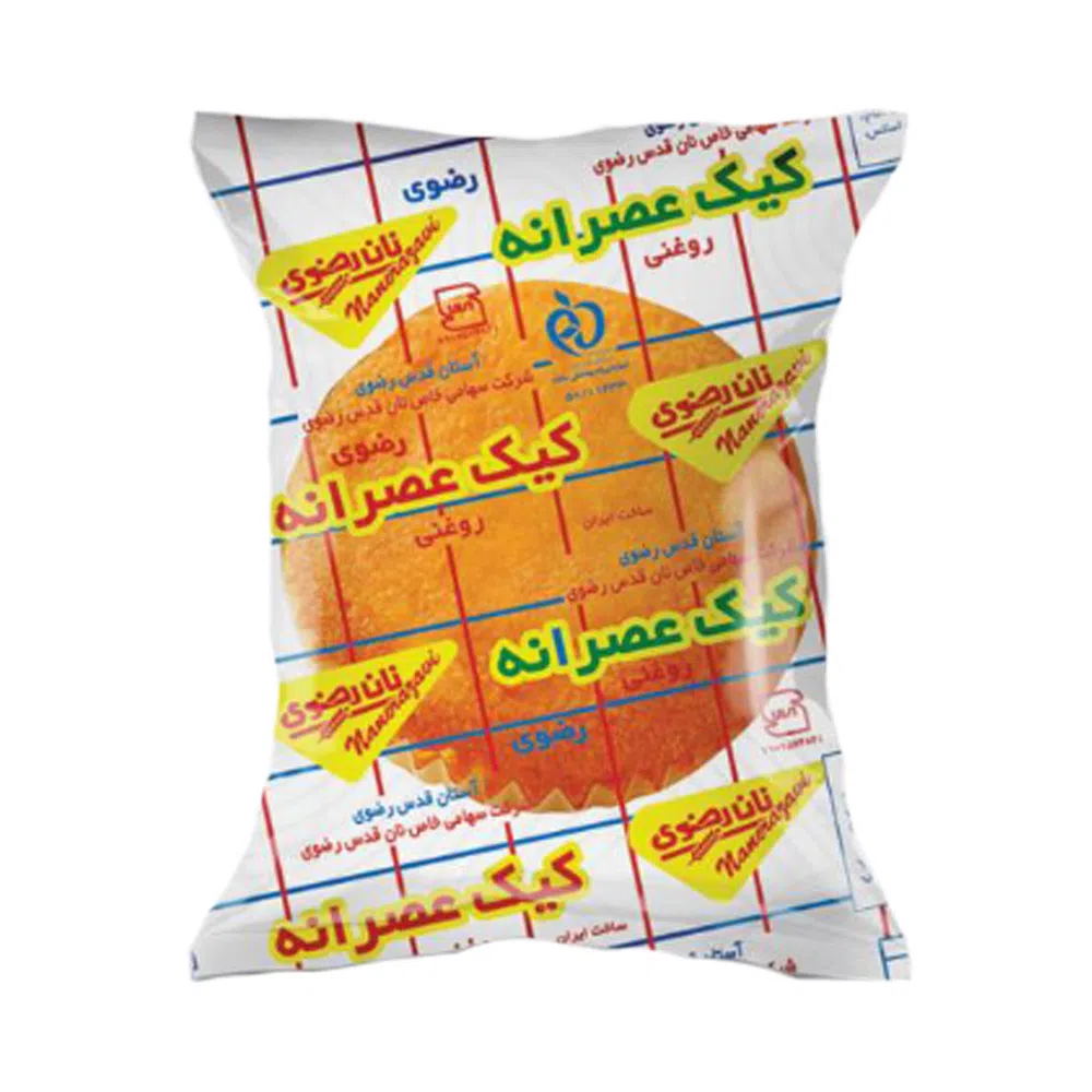 کیک عصرانه نان رضوی 50 گرم بسته 24 عددی