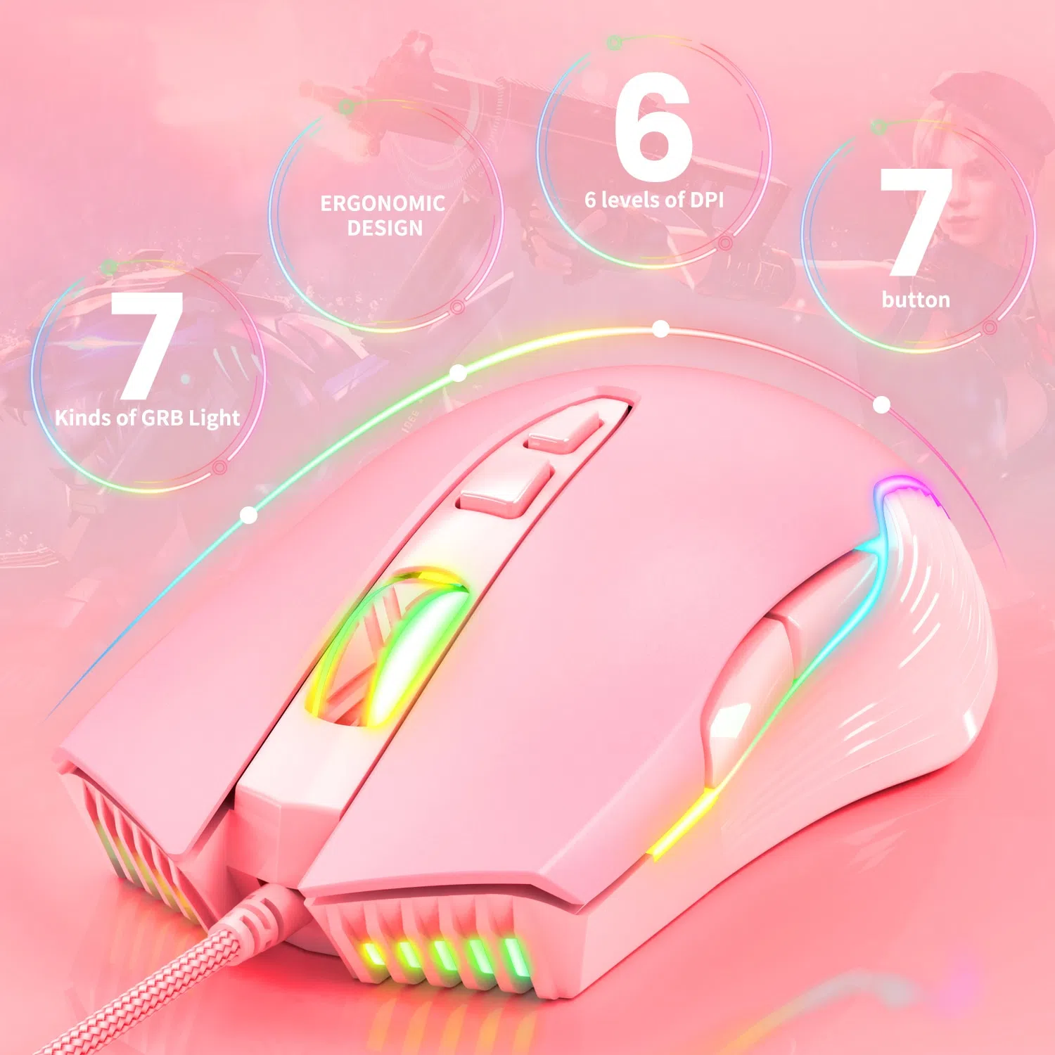 ماوس مخصوص بازی اونیکوما مدل CW905 Peach Gradient — تصویر 3