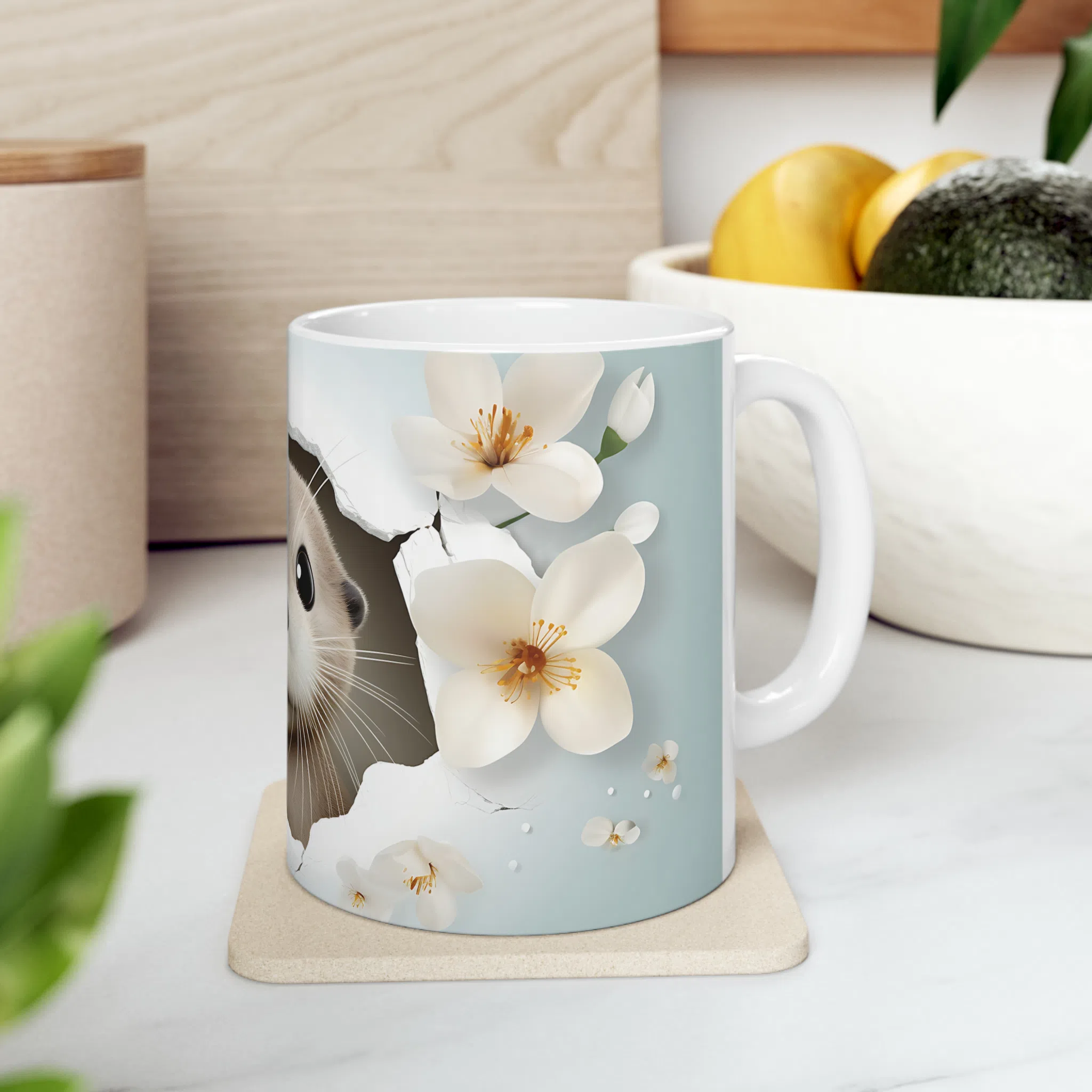 ماگ طرح سه بعدی سمور بین گل ها مدل NM3052 — تصویر 2